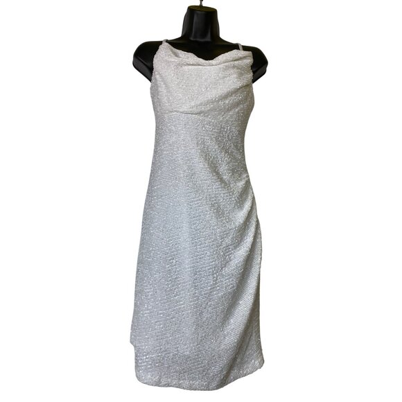Sexy White Sequin Sleeveless‎ Dress Size 10 Stretch Marilyn Monroe Party Glamour - Picture 1 of 6